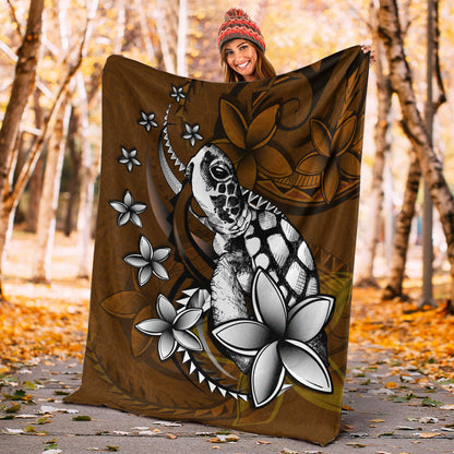 Hawaii Premium Blanket Sea Turtle With Plumeria Polynesian Patterns Retro Style-Myprintsy