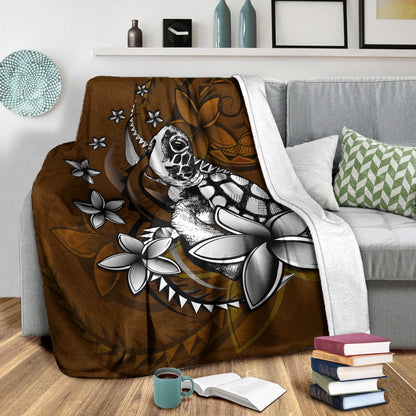 Hawaii Premium Blanket Sea Turtle With Plumeria Polynesian Patterns Retro Style-Myprintsy