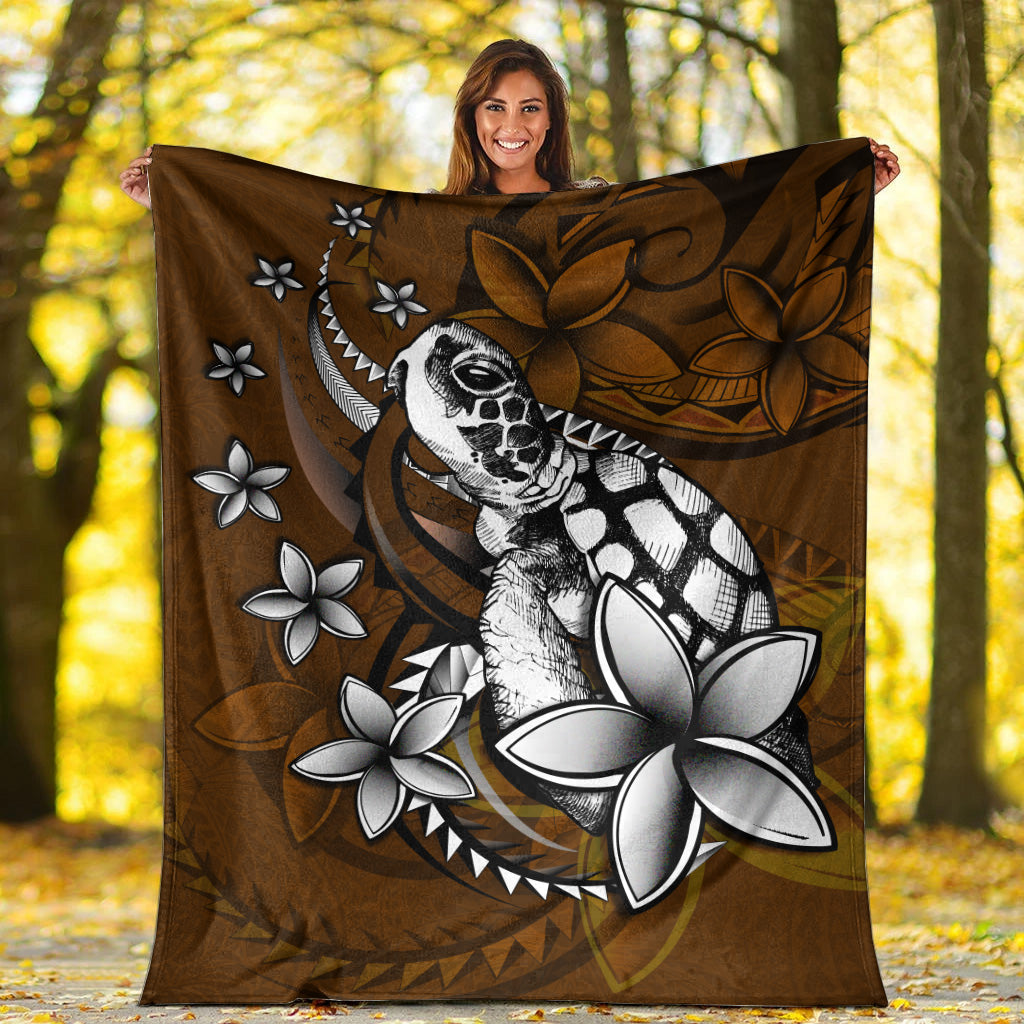 Hawaii Premium Blanket Sea Turtle With Plumeria Polynesian Patterns Retro Style-Myprintsy