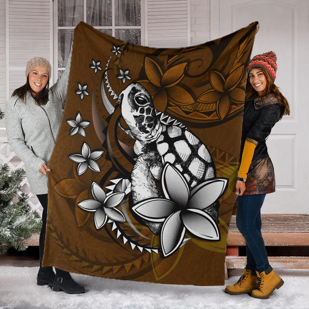 Hawaii Premium Blanket Sea Turtle With Plumeria Polynesian Patterns Retro Style-Myprintsy