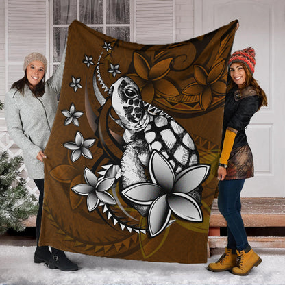 Hawaii Premium Blanket Sea Turtle With Plumeria Polynesian Patterns Retro Style-Myprintsy
