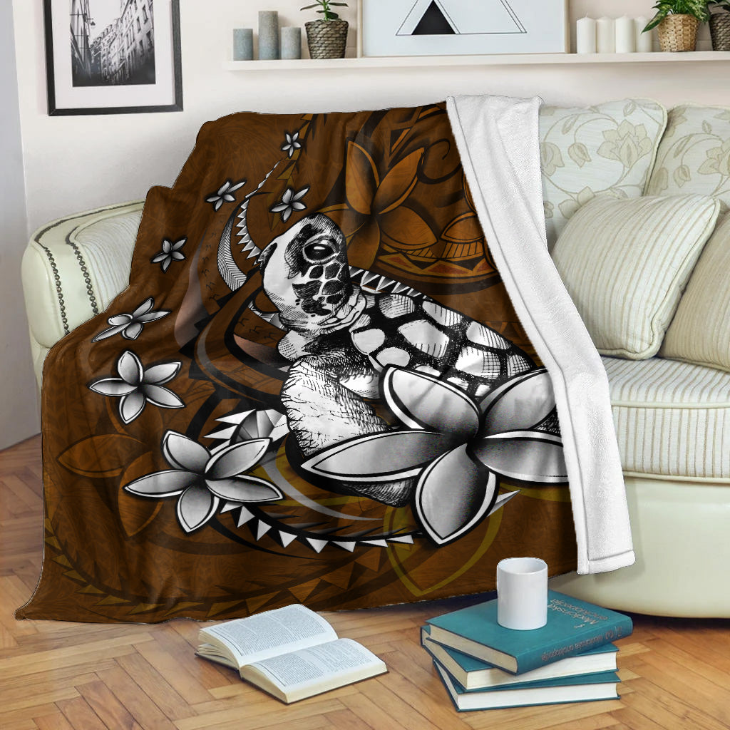 Hawaii Premium Blanket Sea Turtle With Plumeria Polynesian Patterns Retro Style-Myprintsy