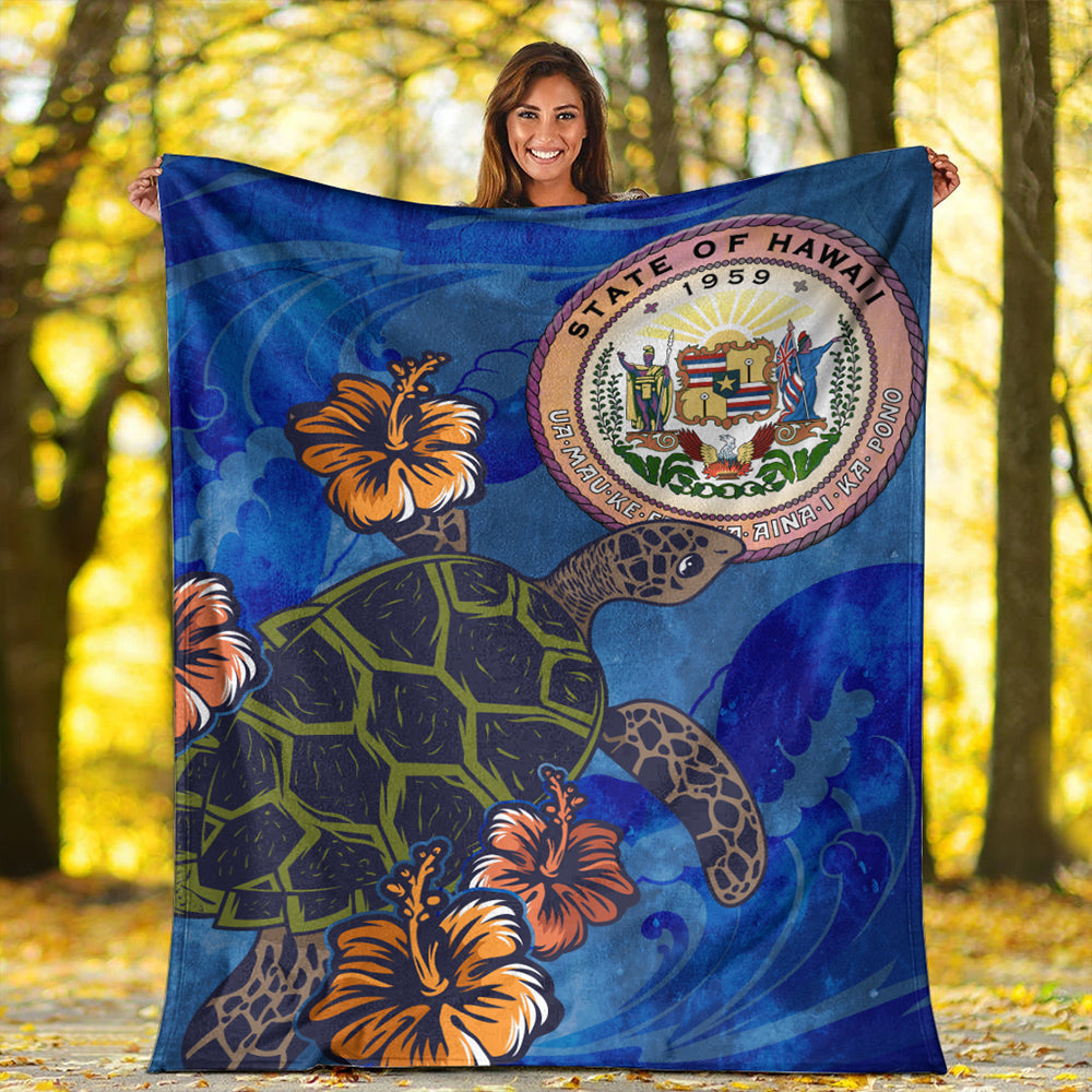 Hawaii Premium Blanket Seal Hibiscus Ocean Pin Light Turtle Sea-Myprintsy