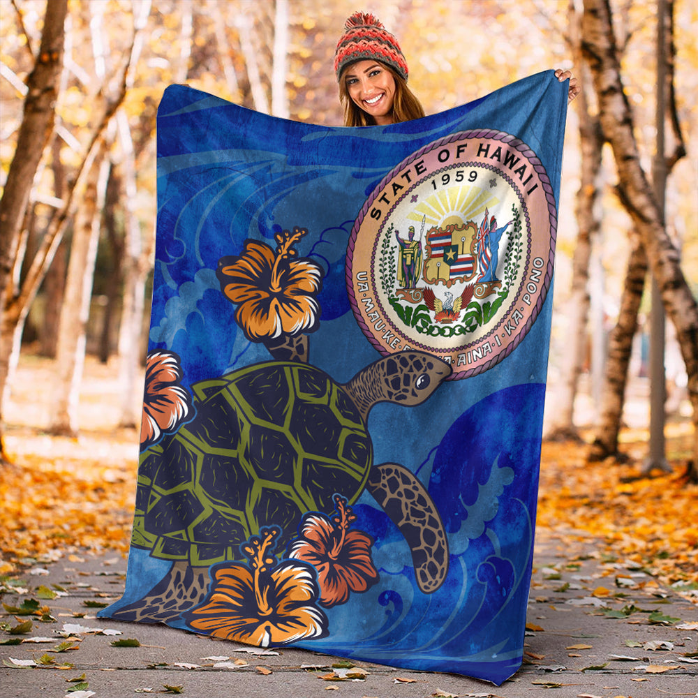 Hawaii Premium Blanket Seal Hibiscus Ocean Pin Light Turtle Sea-Myprintsy