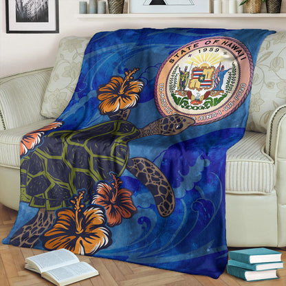Hawaii Premium Blanket Seal Hibiscus Ocean Pin Light Turtle Sea-Myprintsy