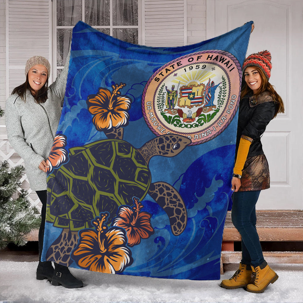 Hawaii Premium Blanket Seal Hibiscus Ocean Pin Light Turtle Sea-Myprintsy