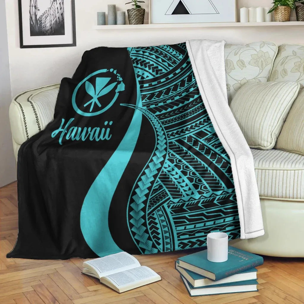 Hawaii Premium Blanket - Turquoise Polynesian Tentacle Tribal Pattern-Myprintsy