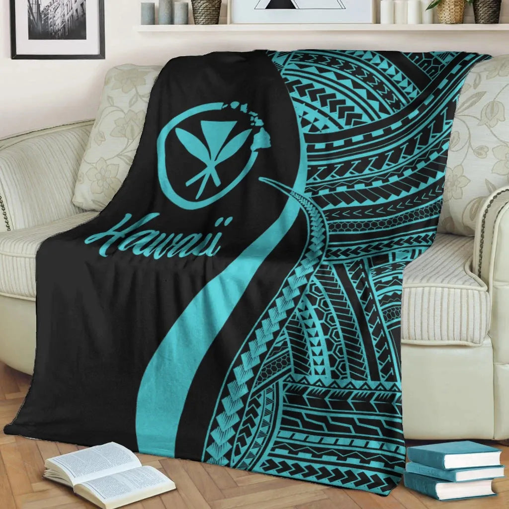 Hawaii Premium Blanket - Turquoise Polynesian Tentacle Tribal Pattern-Myprintsy