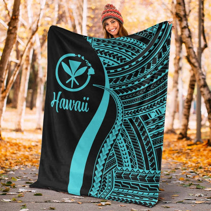 Hawaii Premium Blanket - Turquoise Polynesian Tentacle Tribal Pattern-Myprintsy