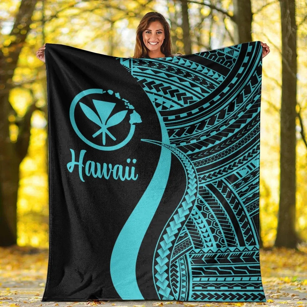 Hawaii Premium Blanket - Turquoise Polynesian Tentacle Tribal Pattern-Myprintsy