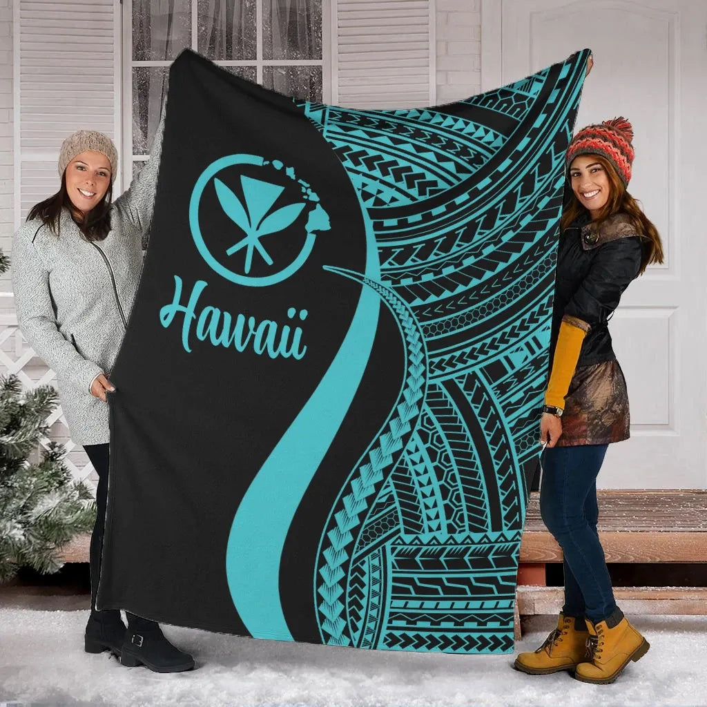 Hawaii Premium Blanket - Turquoise Polynesian Tentacle Tribal Pattern-Myprintsy