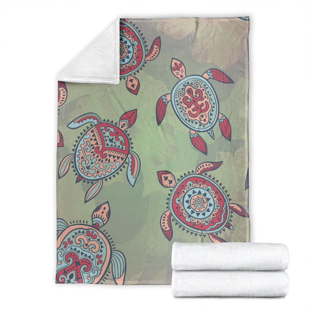 Hawaii Premium Blanket Turtle Colorful Hibiscus Background-Myprintsy
