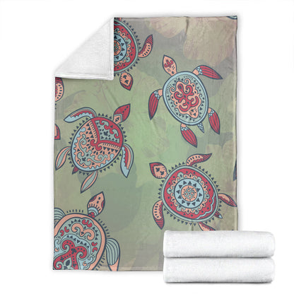 Hawaii Premium Blanket Turtle Colorful Hibiscus Background-Myprintsy