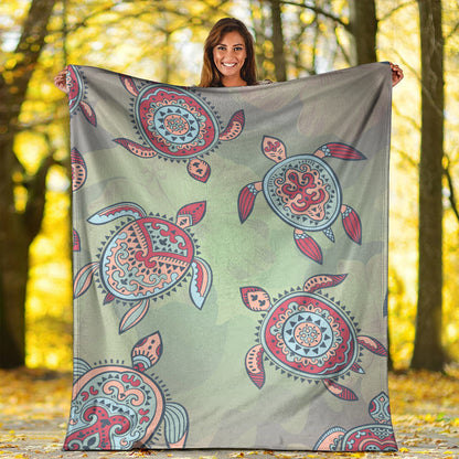 Hawaii Premium Blanket Turtle Colorful Hibiscus Background-Myprintsy