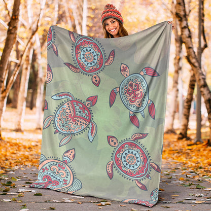 Hawaii Premium Blanket Turtle Colorful Hibiscus Background-Myprintsy