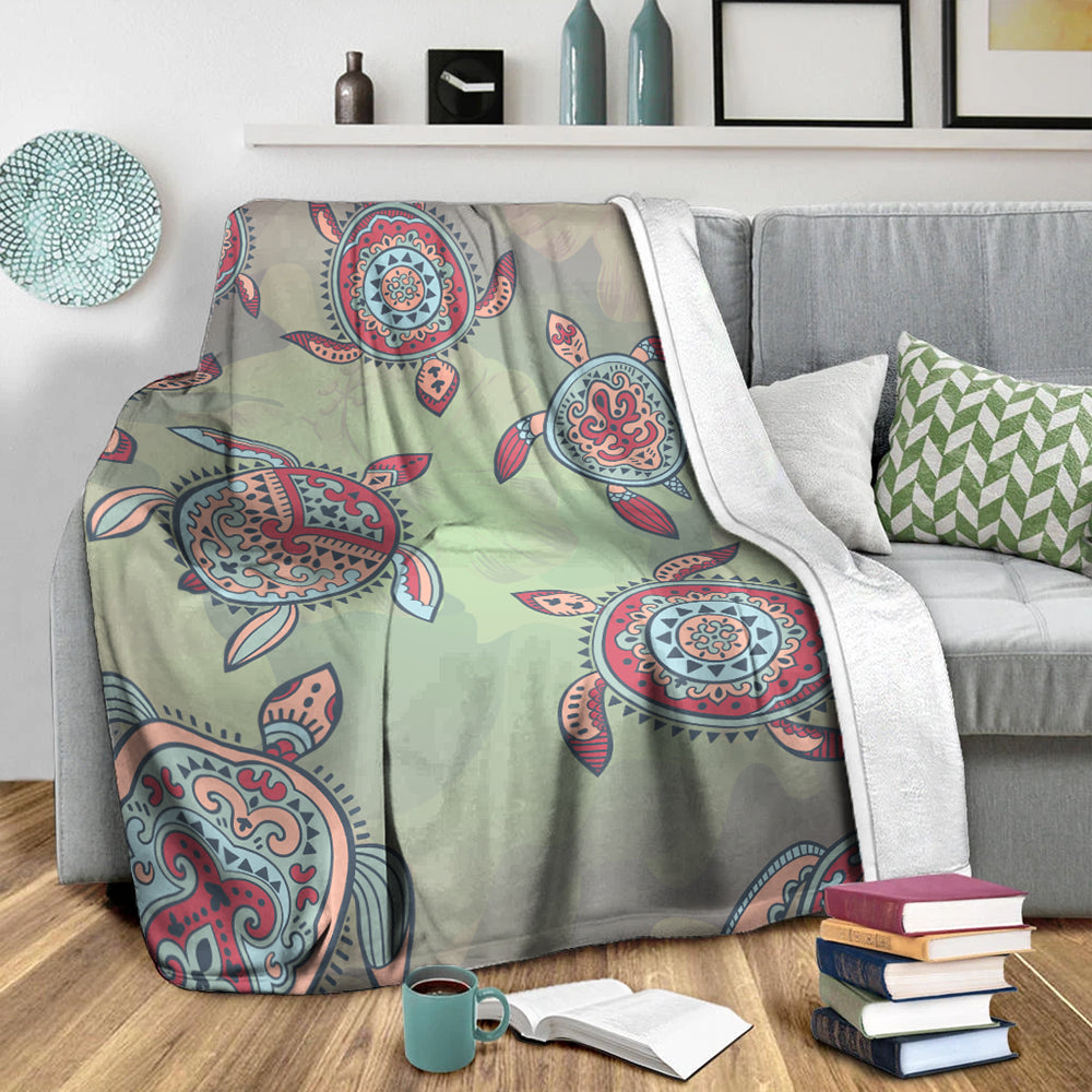 Hawaii Premium Blanket Turtle Colorful Hibiscus Background-Myprintsy
