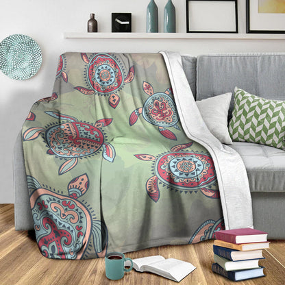 Hawaii Premium Blanket Turtle Colorful Hibiscus Background-Myprintsy