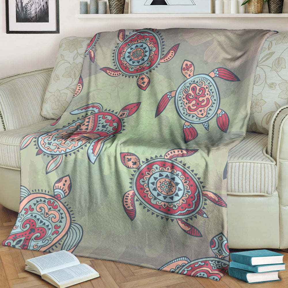 Hawaii Premium Blanket Turtle Colorful Hibiscus Background-Myprintsy