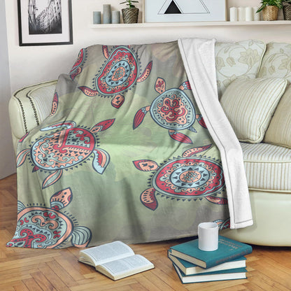 Hawaii Premium Blanket Turtle Colorful Hibiscus Background-Myprintsy