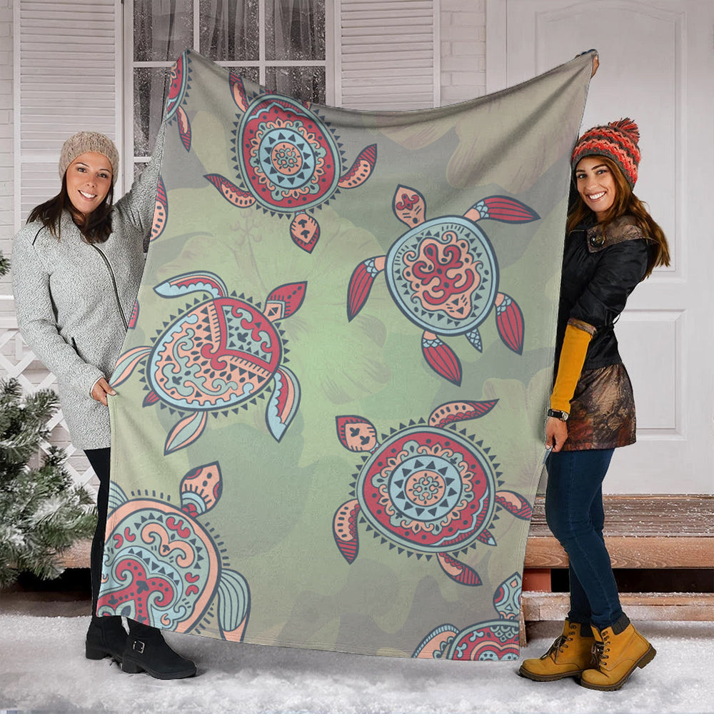 Hawaii Premium Blanket Turtle Colorful Hibiscus Background-Myprintsy