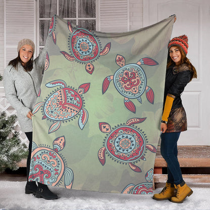 Hawaii Premium Blanket Turtle Colorful Hibiscus Background-Myprintsy