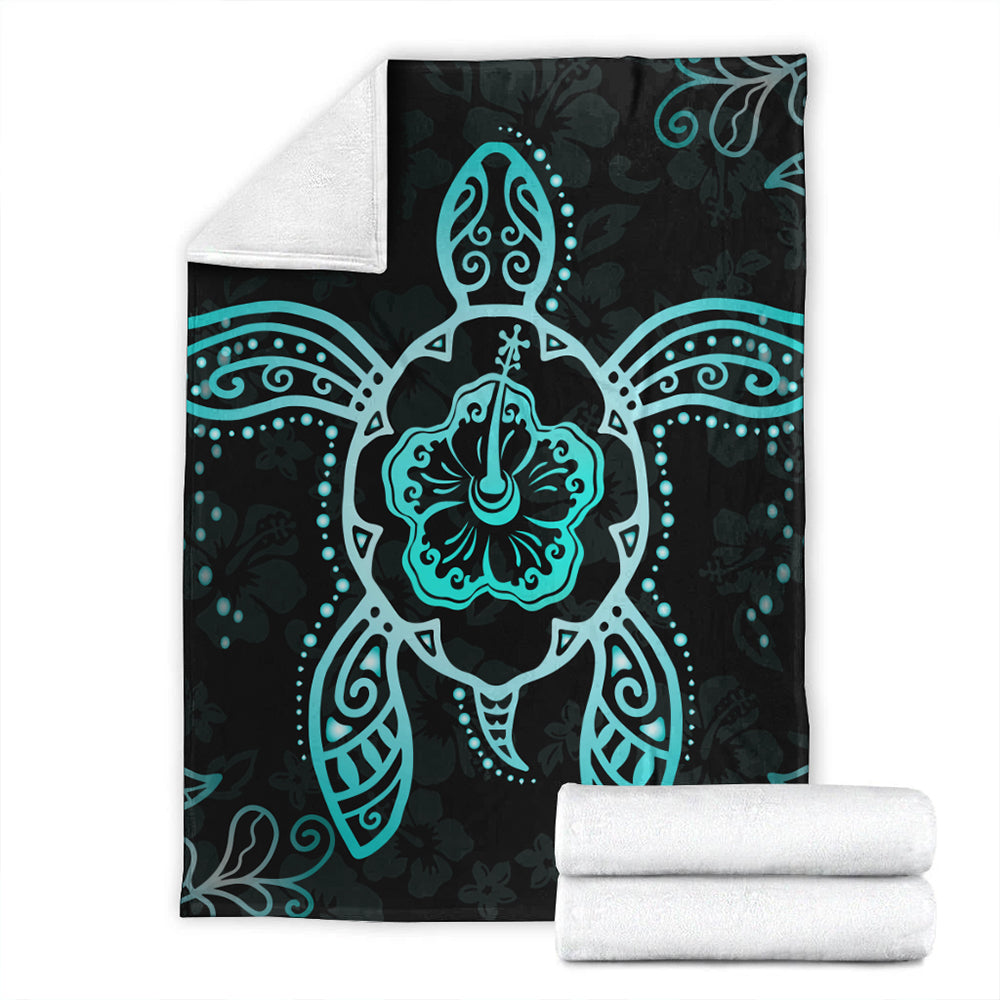 Hawaii Premium Blanket Turtle Hibiscus Blue-Myprintsy