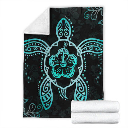 Hawaii Premium Blanket Turtle Hibiscus Blue-Myprintsy