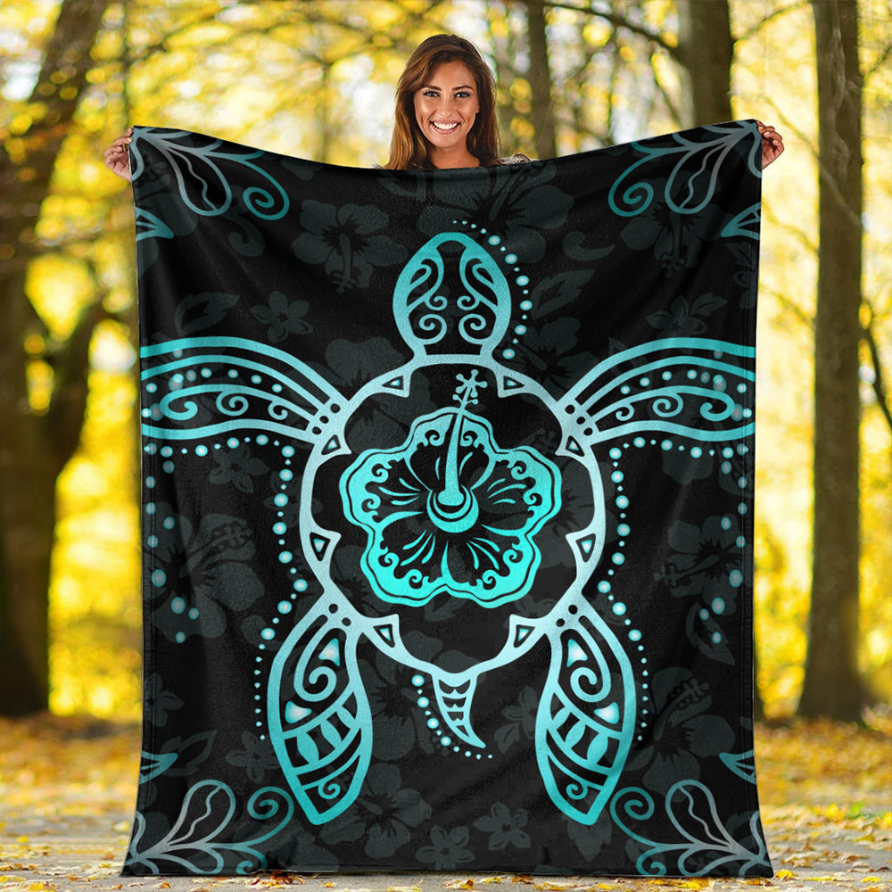 Hawaii Premium Blanket Turtle Hibiscus Blue-Myprintsy