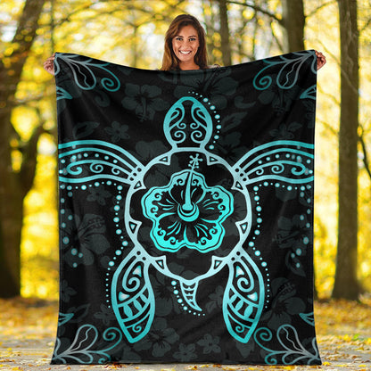 Hawaii Premium Blanket Turtle Hibiscus Blue-Myprintsy