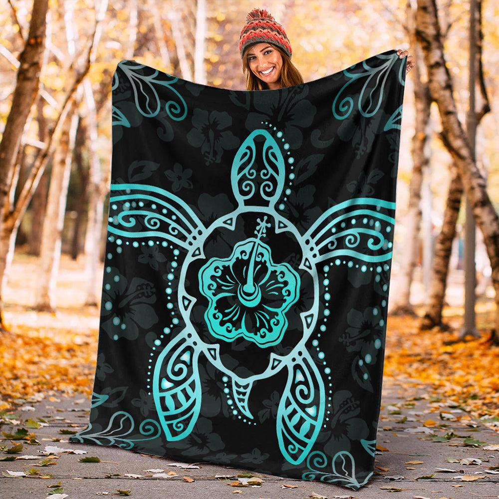 Hawaii Premium Blanket Turtle Hibiscus Blue-Myprintsy