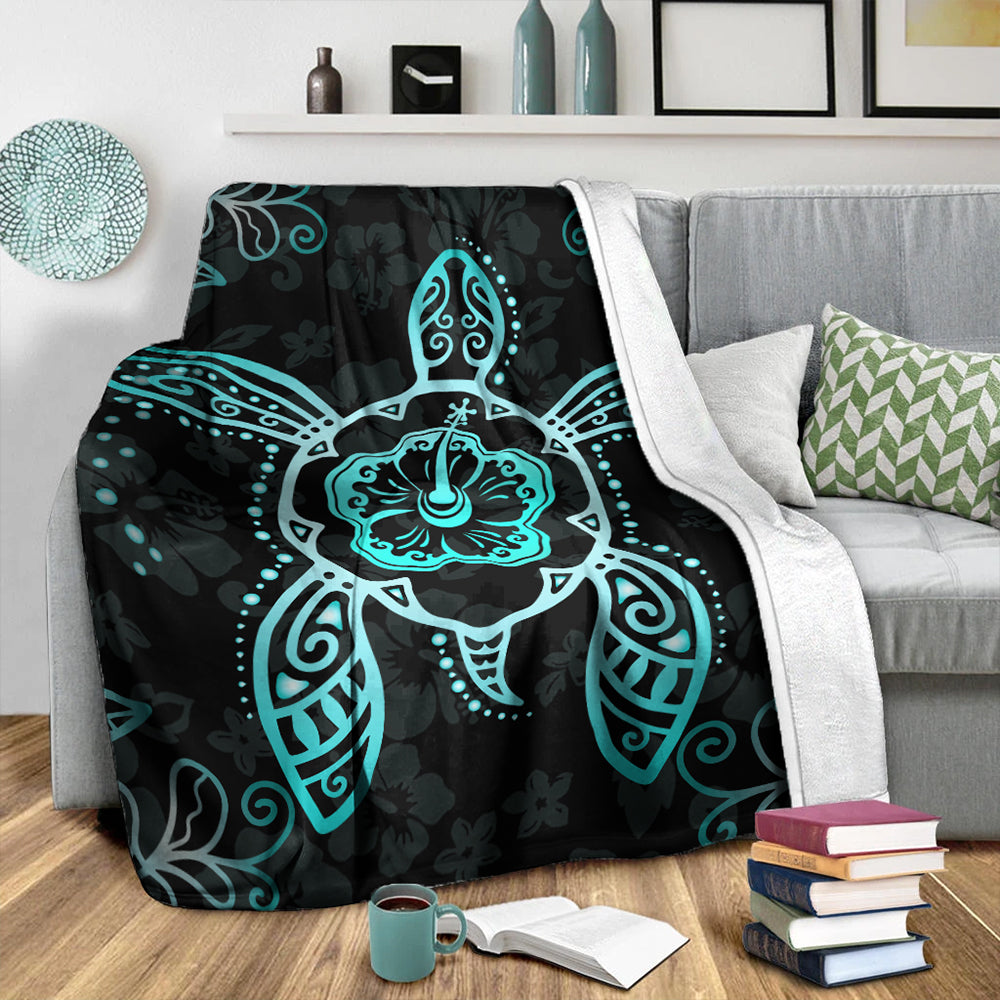 Hawaii Premium Blanket Turtle Hibiscus Blue-Myprintsy