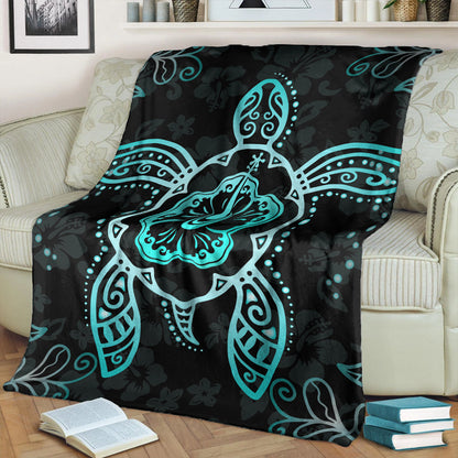 Hawaii Premium Blanket Turtle Hibiscus Blue-Myprintsy