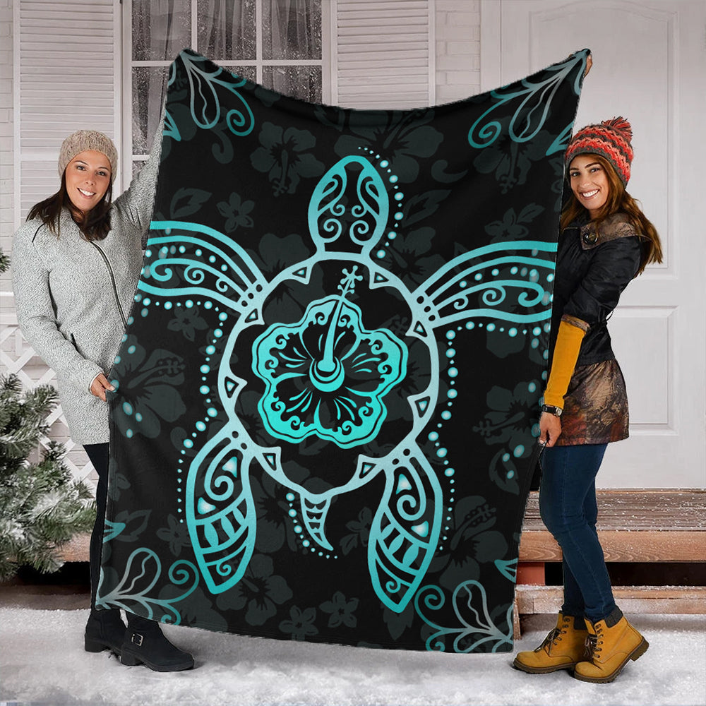Hawaii Premium Blanket Turtle Hibiscus Blue-Myprintsy