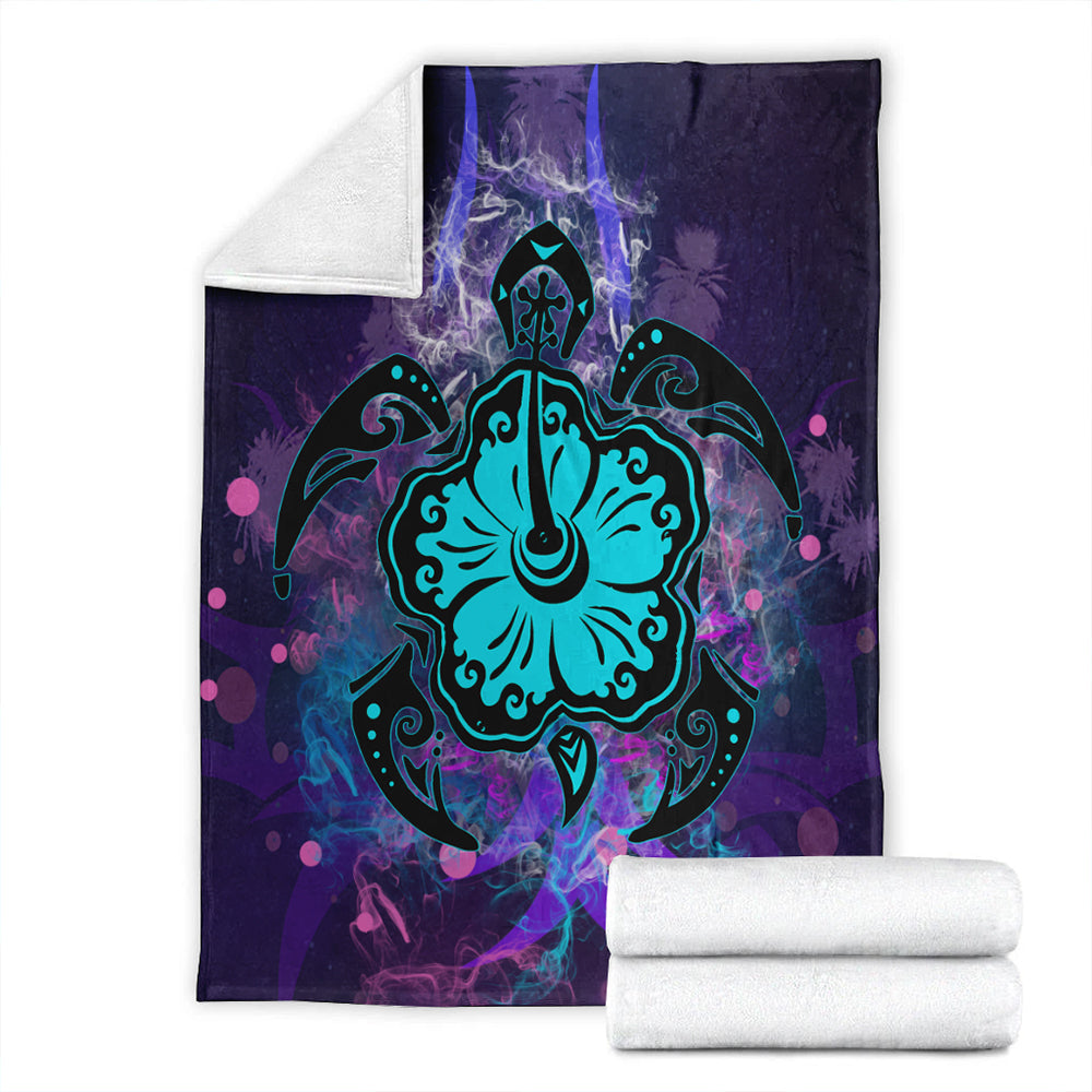 Hawaii Premium Blanket Turtle Hibiscus Galaxy Violet-Myprintsy