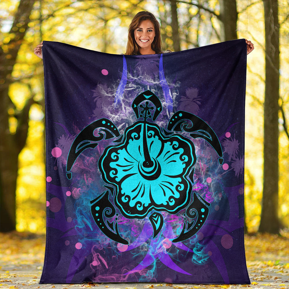 Hawaii Premium Blanket Turtle Hibiscus Galaxy Violet-Myprintsy