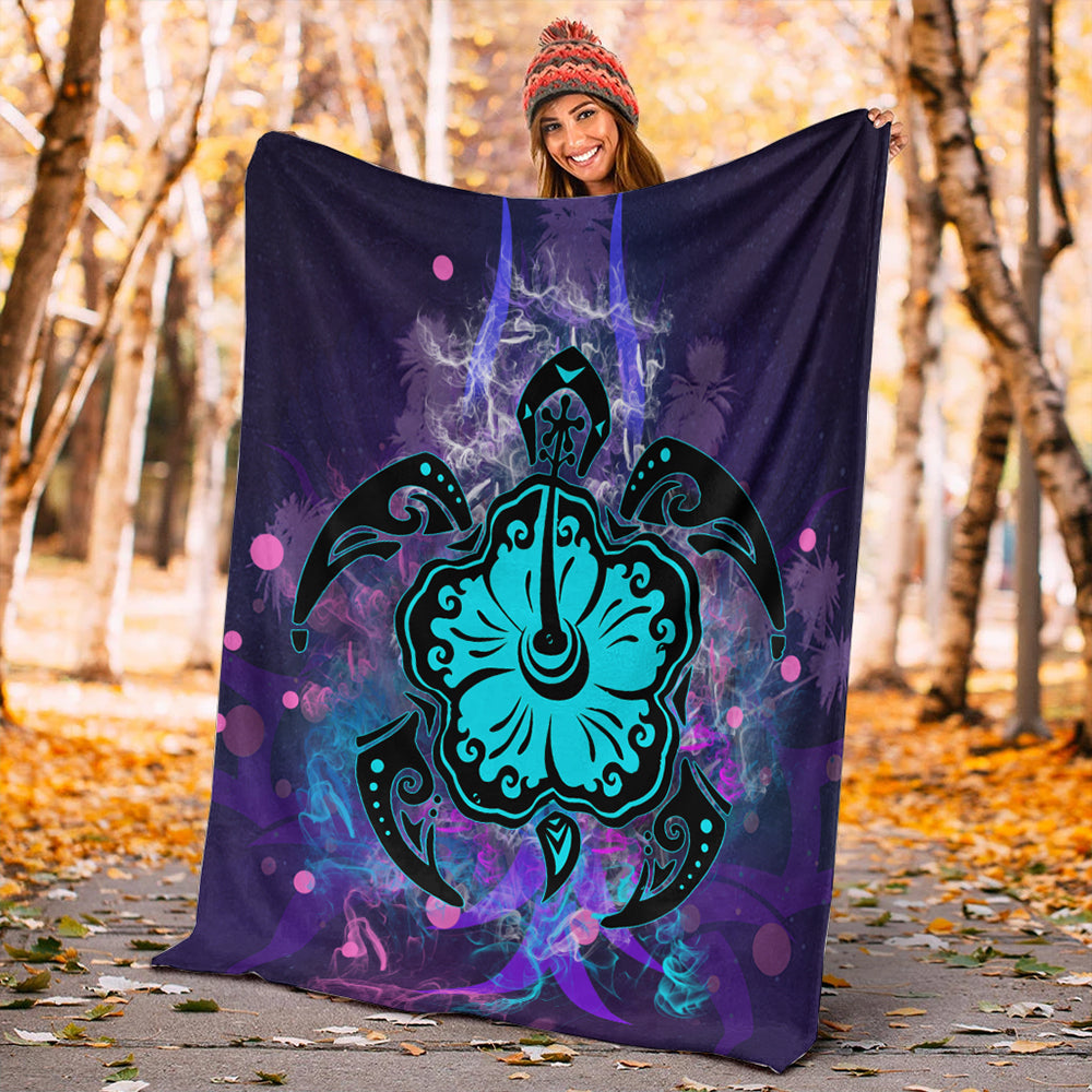 Hawaii Premium Blanket Turtle Hibiscus Galaxy Violet-Myprintsy