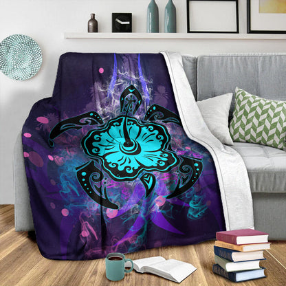 Hawaii Premium Blanket Turtle Hibiscus Galaxy Violet-Myprintsy