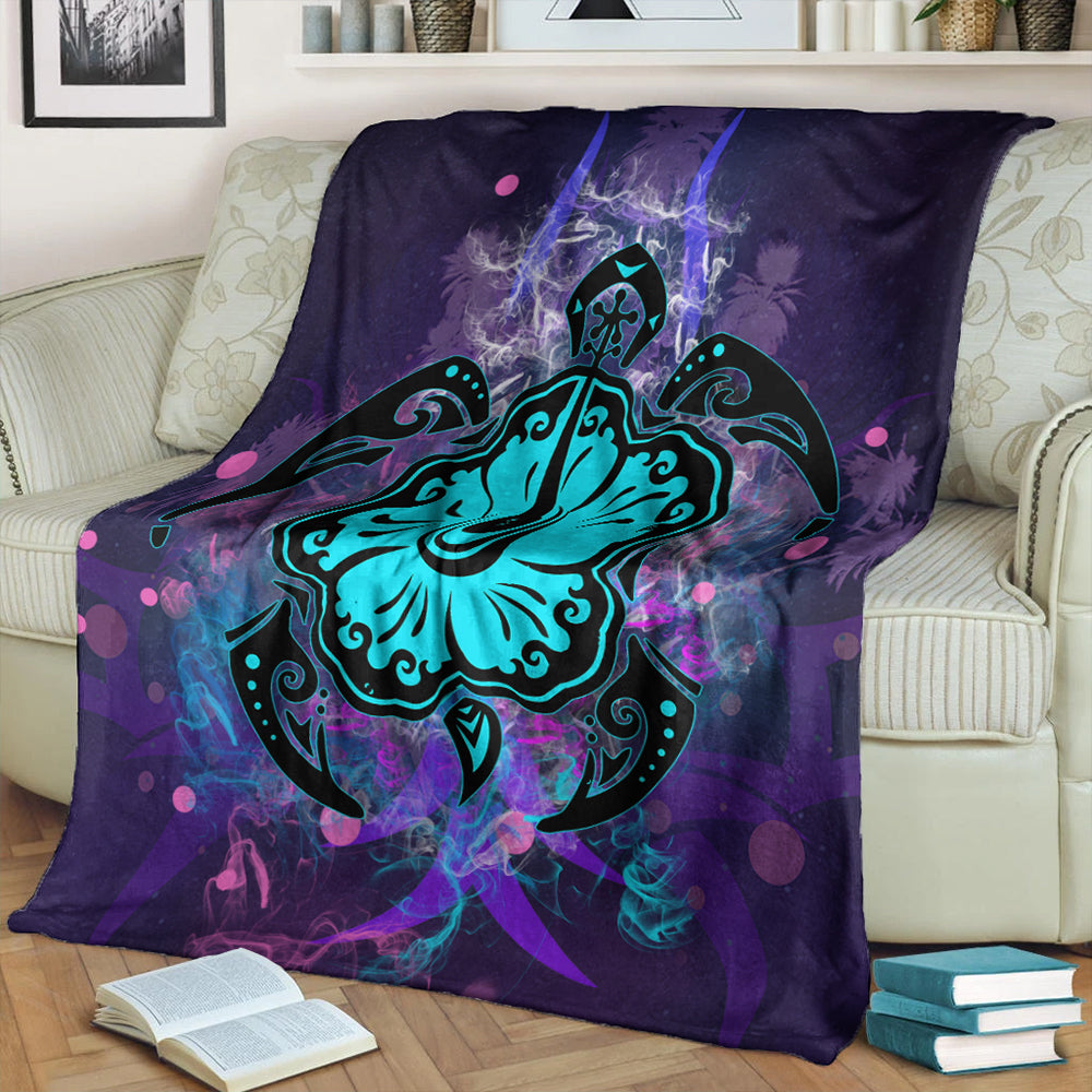 Hawaii Premium Blanket Turtle Hibiscus Galaxy Violet-Myprintsy