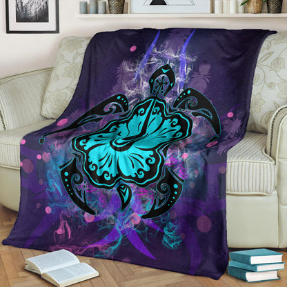 Hawaii Premium Blanket Turtle Hibiscus Galaxy Violet-Myprintsy