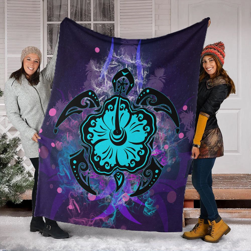 Hawaii Premium Blanket Turtle Hibiscus Galaxy Violet-Myprintsy