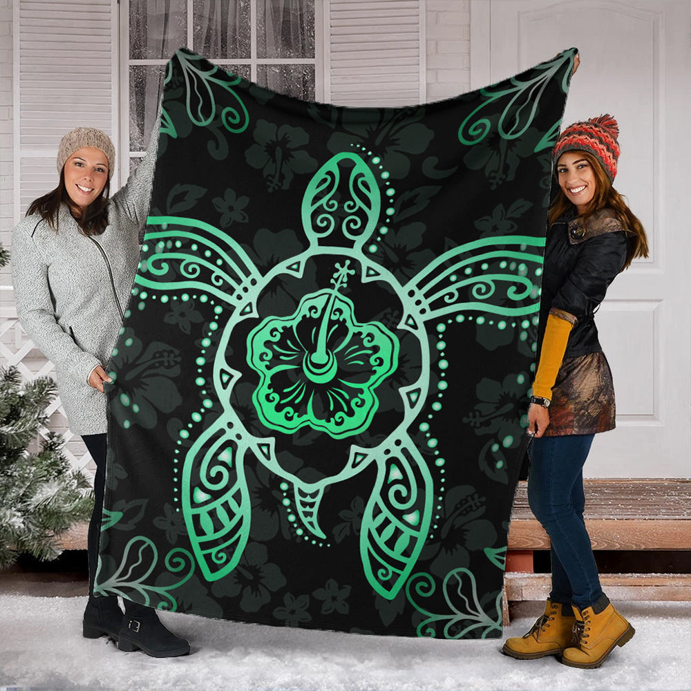 Hawaii Premium Blanket Turtle Hibiscus Green New-Myprintsy