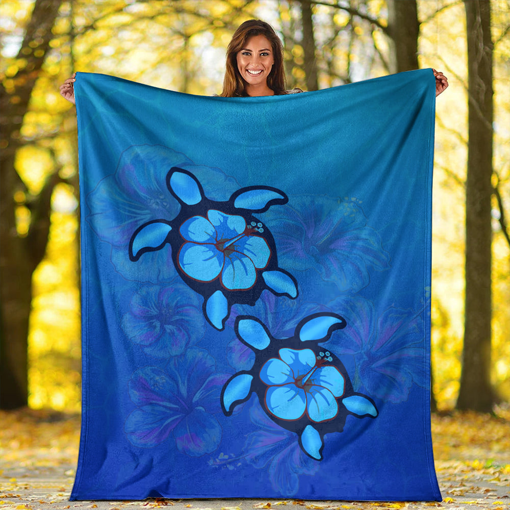 Hawaii Premium Blanket Turtle Hibiscus Ocean-Myprintsy