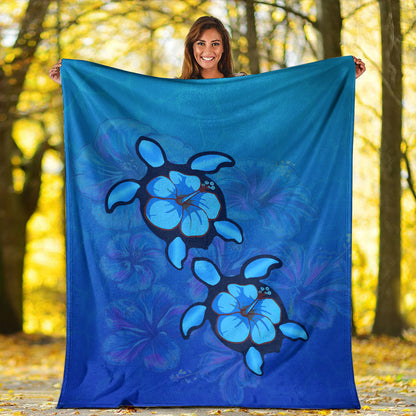 Hawaii Premium Blanket Turtle Hibiscus Ocean-Myprintsy