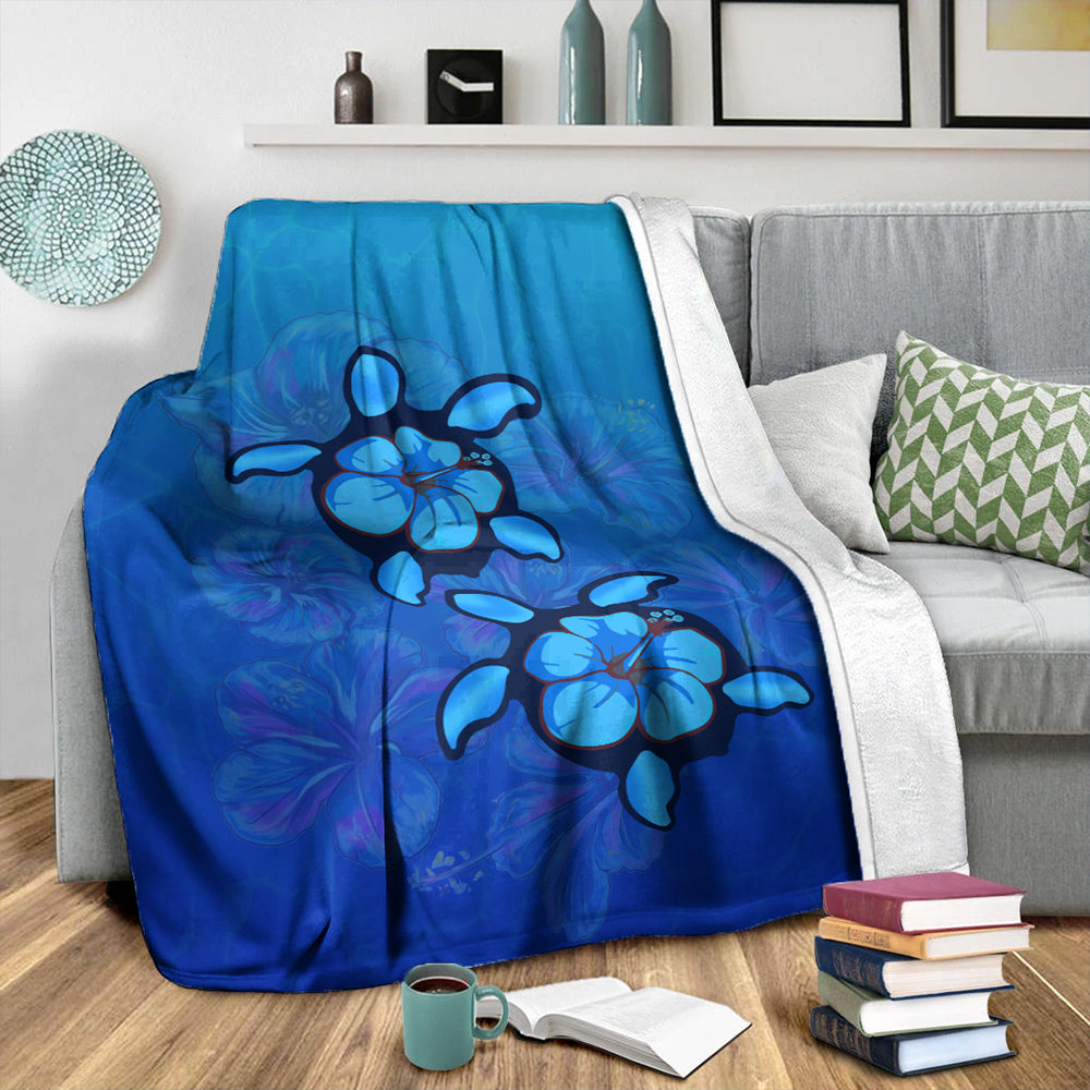 Hawaii Premium Blanket Turtle Hibiscus Ocean-Myprintsy