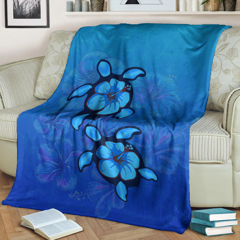 Hawaii Premium Blanket Turtle Hibiscus Ocean-Myprintsy