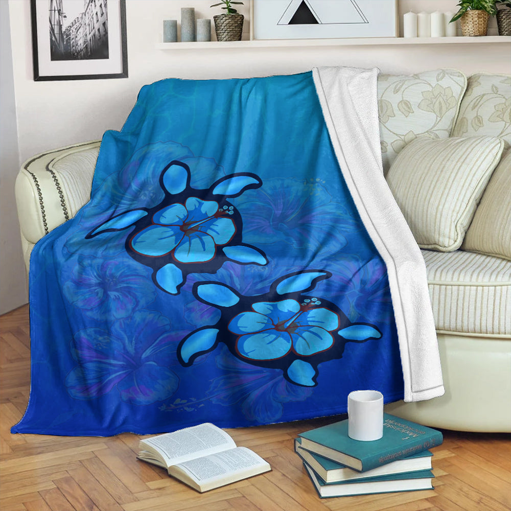 Hawaii Premium Blanket Turtle Hibiscus Ocean-Myprintsy