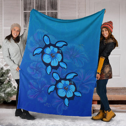 Hawaii Premium Blanket Turtle Hibiscus Ocean-Myprintsy