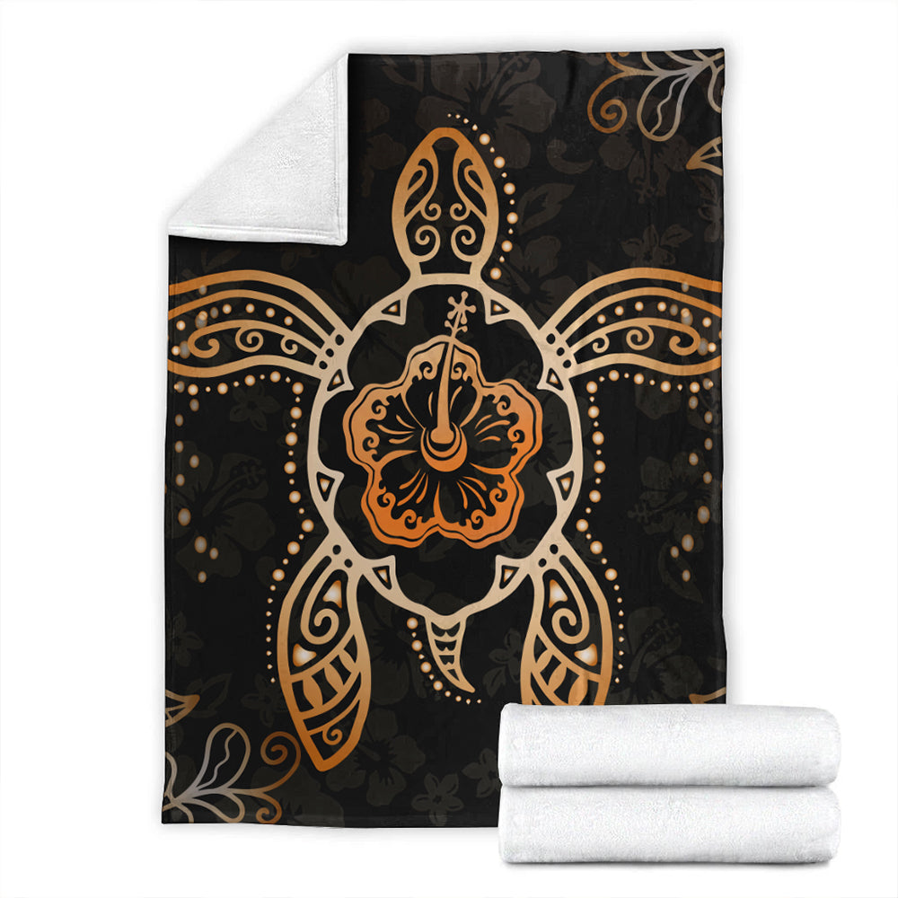 Hawaii Premium Blanket Turtle Hibiscus Orange-Myprintsy