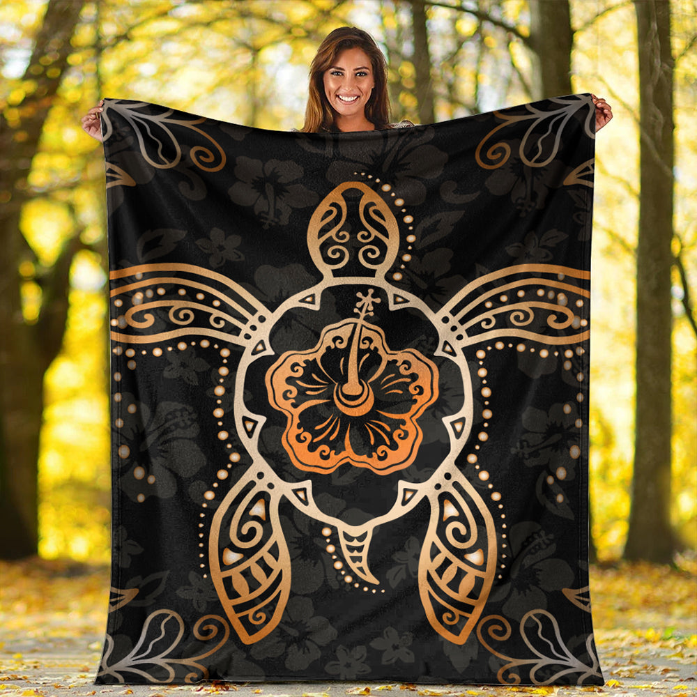 Hawaii Premium Blanket Turtle Hibiscus Orange-Myprintsy