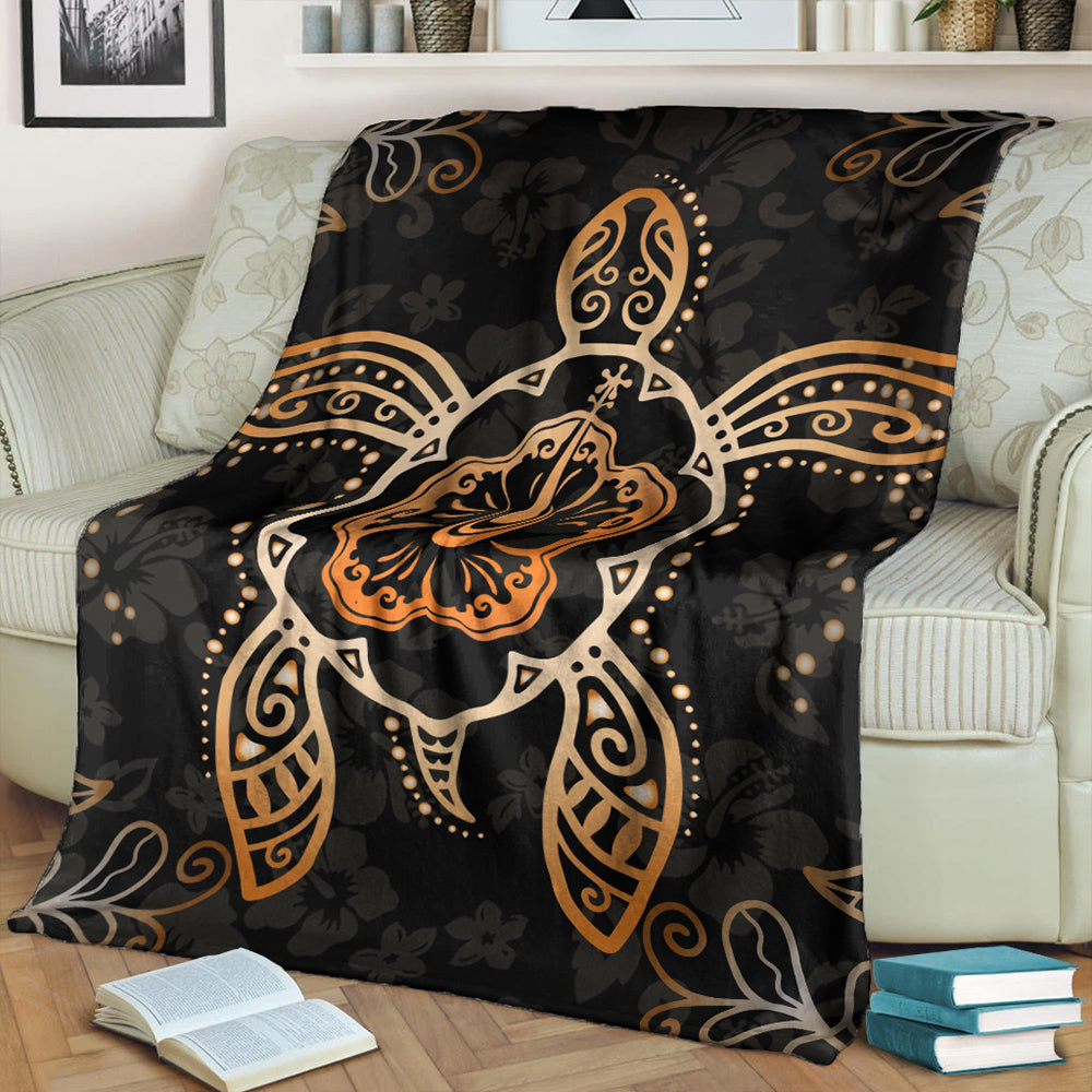 Hawaii Premium Blanket Turtle Hibiscus Orange-Myprintsy